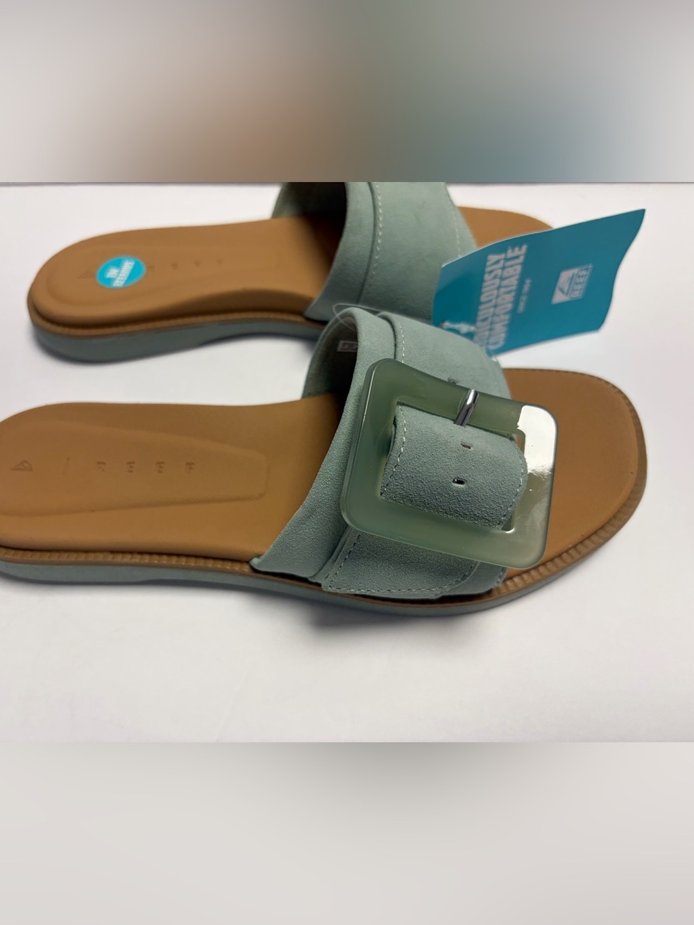 Reef Mint Green Slide Sandals with Tan Footbed - Picture 7 of 9